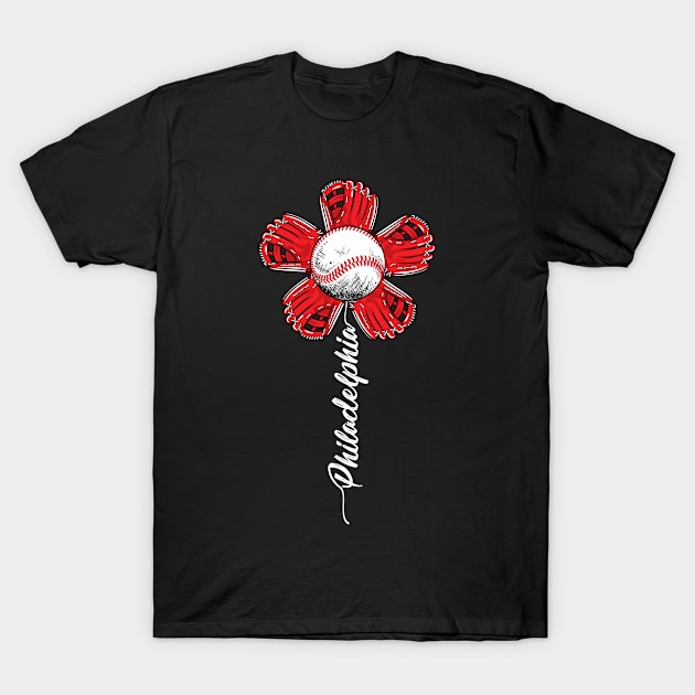 Philladelphia Baseball Flower Vintage Baseball Fans T-Shirt by Gendon Design